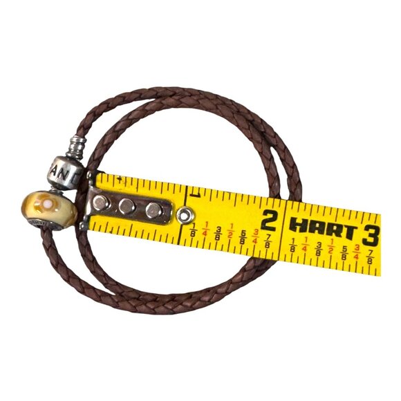 Pandora Brown Braided Double Leather Bracelet With Yellow Glass Charm Sterling - Picture 3 of 8